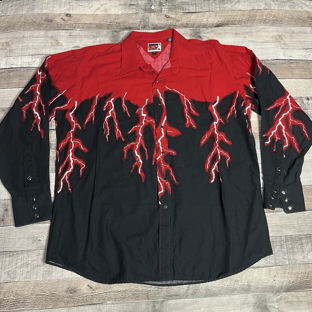 Brooks And Dunn Shirt Size XL Red Vintage Lightning Western Pearl Snap
